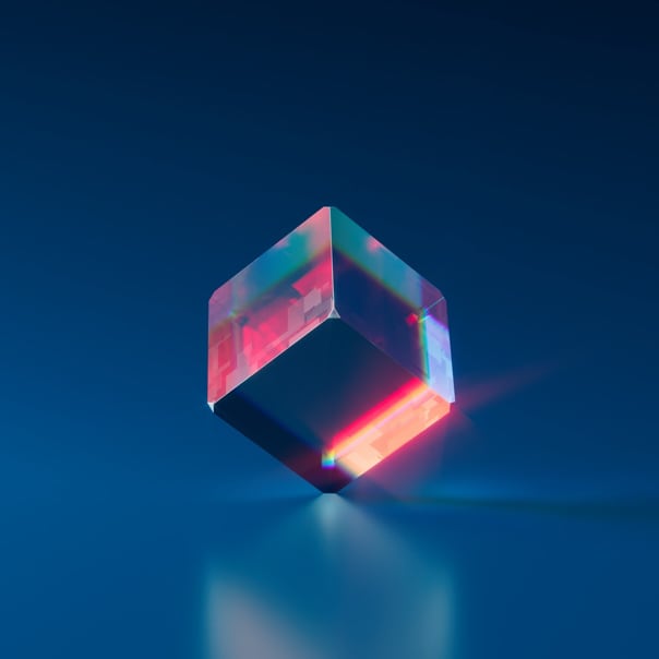 Equilibrium #3429 NFT artwork showing a translucent cube